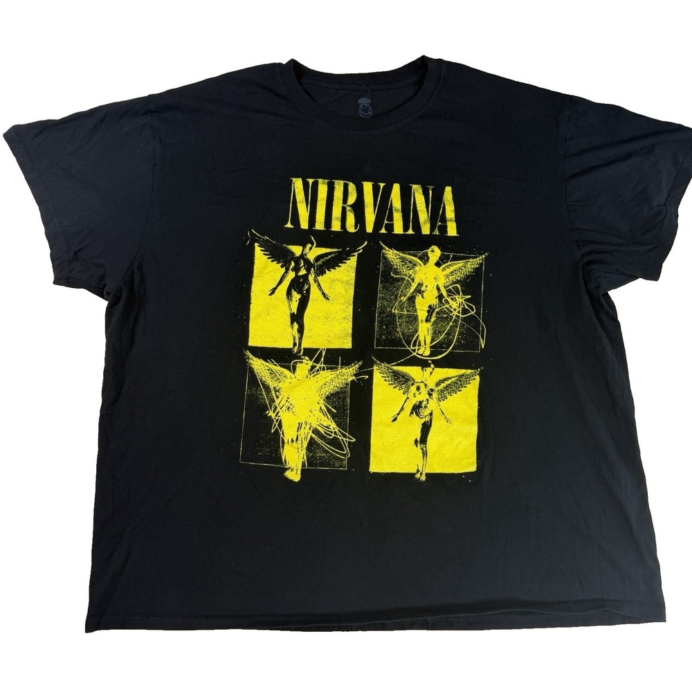 Nirvana In Utero Angel Graphic Tee 2XL Cotton Black Oversized Grunge Rock Band
